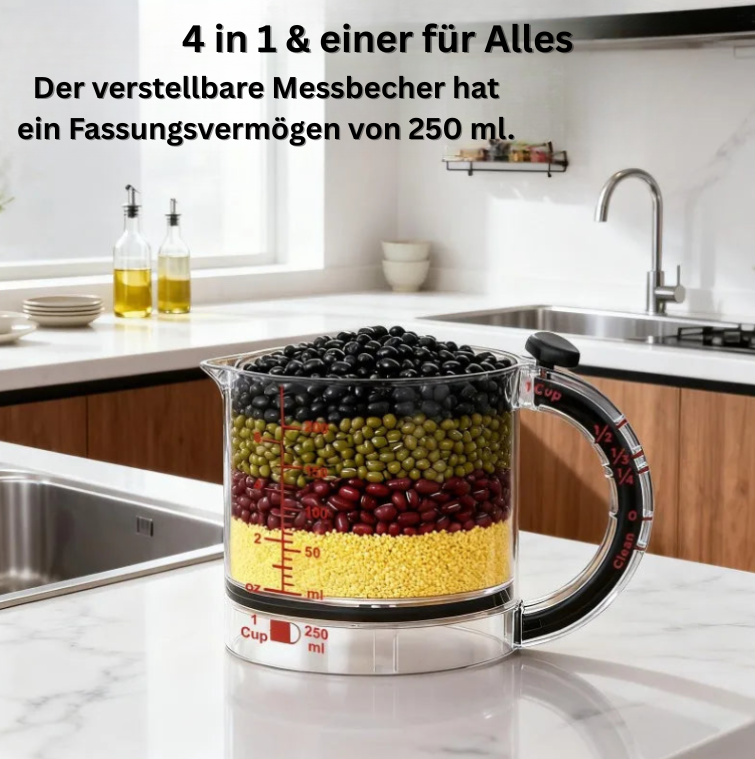 Pourfect – Verstellbarer Messbecher für präzises Messen & einfaches Ausgießen